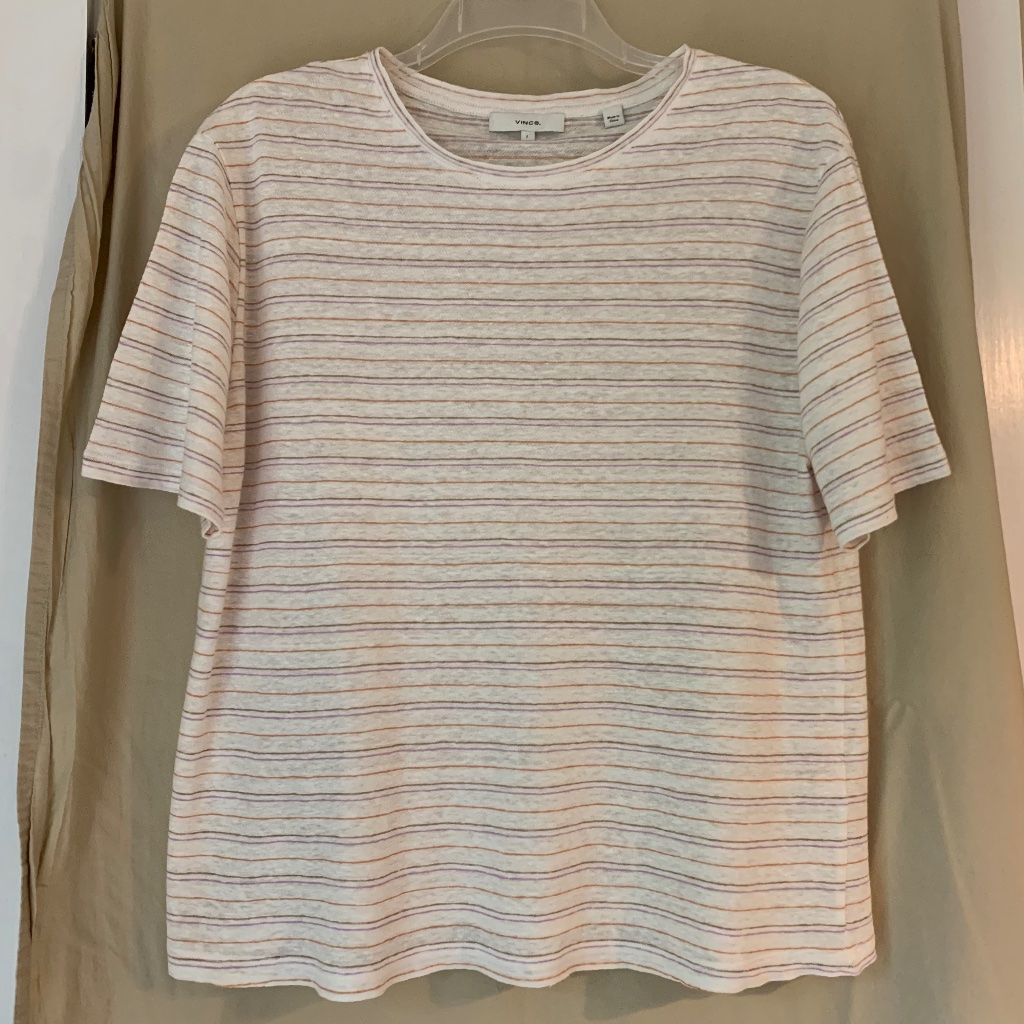 Vince Linen Striped Boyfriend Tee Shirt